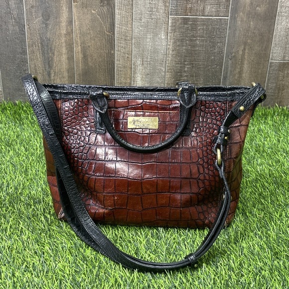 Brahmin Handbags - Brahmin Pecan Melbourne Leather Satchel Brown Black Croc Embossed Crossbody
